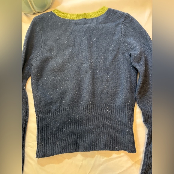 Alexa Cropped Chunky Blue LS Blue Sweater Green Buttons Women’s Size Small - Picture 11 of 13
